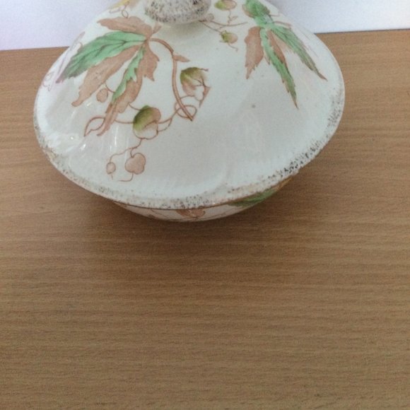 Vintage antique S & F Co England ALTON lidded Bowl jar flower leaf pattern - Picture 2 of 5